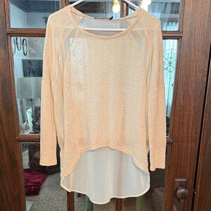 Ark & Co Womens Cream Pointelle Knit Sheer Mixed Media High Low Top Size Medium